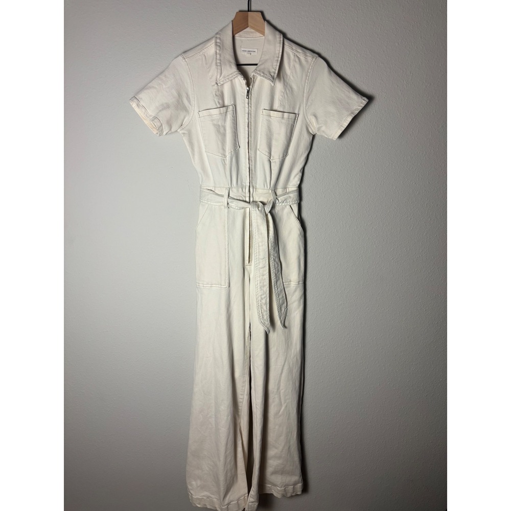 Good American Fit for Success Palazzo Jumpsuit Cream Denim Wide Leg